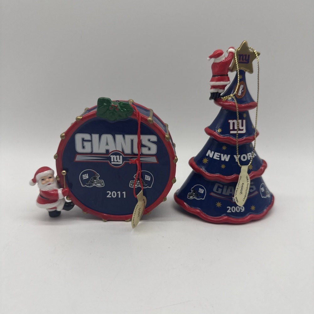 Danbury Mint NY Giants Santa Tree Ornament | NFL Football Holiday Decor Set 2